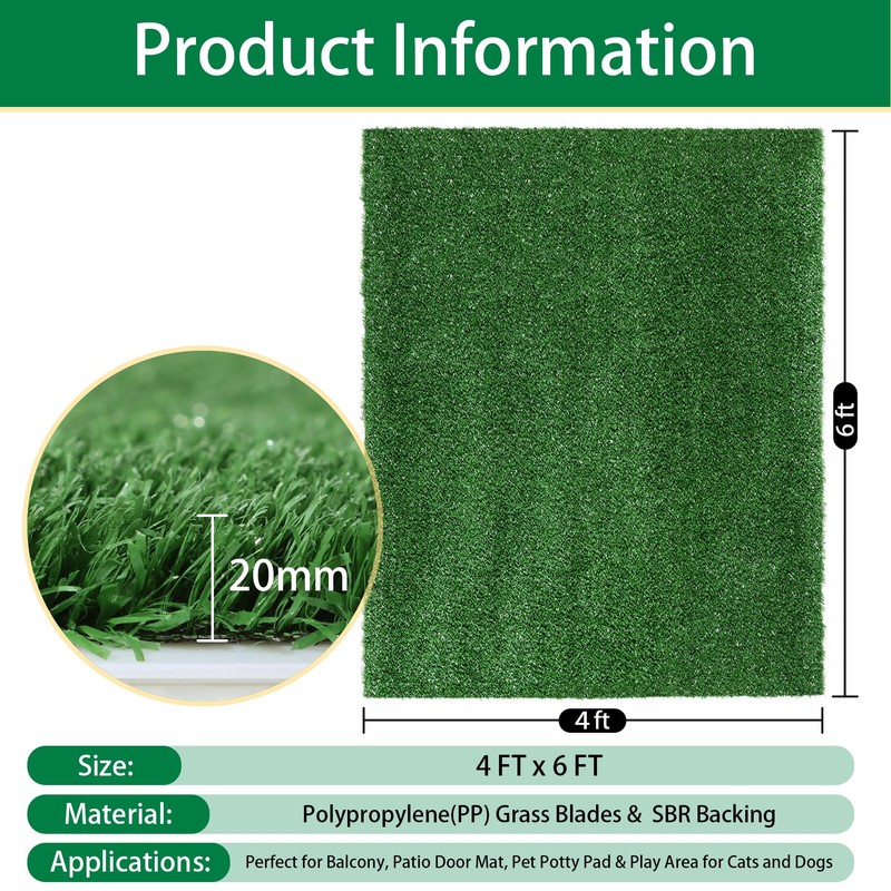 Artificial Grass Outdoor Rug - 4FTX6FT Turf Mat Fake Grass