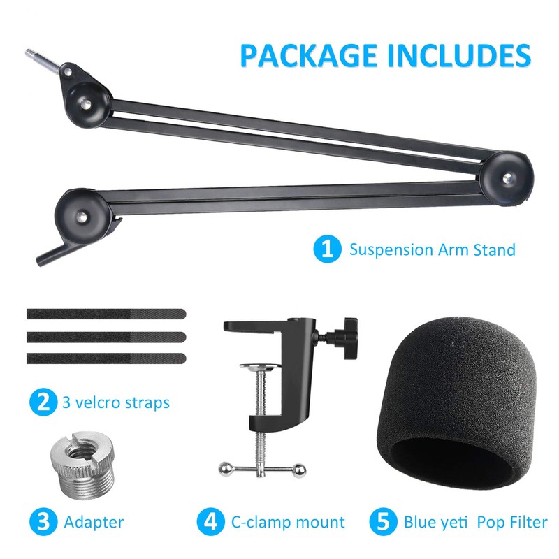 Blue Yeti Boom Arm Mic Stand with Pop Filter -