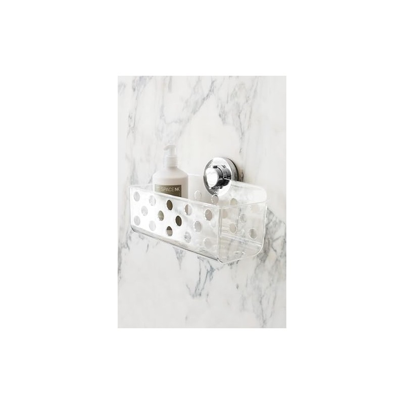 BlissHome Lock 'n Roll Suction Cup Clear Plastic Basket: No-Drill,