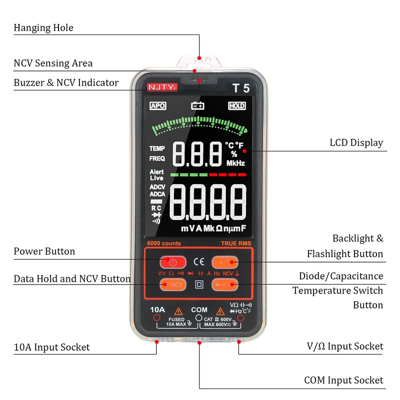 T5 6000 Counts True RMS Multimeter Digital Universal Tester 3.8-inch