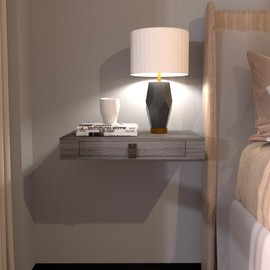 Floating Shelf with Drawer, Floating Nightstand for Bedroom - 16” Wall Shelf, White Floating Shelf with Storage, Floating Shelf for Office Bathroom Kitchen Floating Bedside Table (Marl Gray)