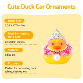 wonuu Car Rubber Duck Decoration Cute Princess Car Accessories Car Ducks for Dashboard with Crown Skirt Dress Love Heart Sunglasses Necklace