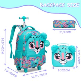ZBAOGTW Backpack with Wheels for Kids Rolling Backpack for Girls 8-12 Roller Backpacks for Girls Cute Kawaii with Lunch Box Pencil Case Back to School Supplies