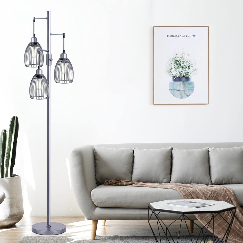 Nintiue Dimmable Floor Lamp, 3 x 800LM LED Edison Bulbs