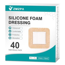40Pcs Silicone Foam Dressing 4x4 Gentle Border, Waterproof Silicone Bandages for Wounds Care, Bed Sore Patches, Super Absorbent Wound Dressing, Self Adhesive Pressure Sore Pads