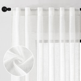 DWCN White Linen Sheer Curtains, 84 Inches Long Rod Pocket & Back Tab Linen Texture Semi Sheer Window Covering, Light Airy Privacy Sheer Panels for Bedroom Living Room 52" W x 84" L, Set of 2