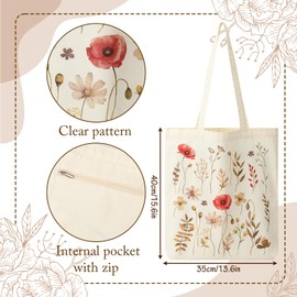 ViEinkaufen Flower Canvas Tote Bag with Inner Pocket Gifts for Women Makeup Bag Women's Reusable Shopping Bag Washable Foldable Bag Birthday Gifts Present for Mum Girls Friends