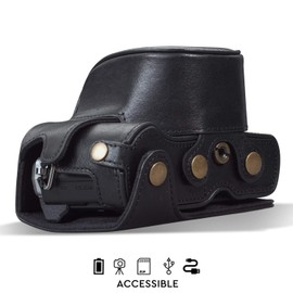 MegaGear MG1932 Ever Ready Genuine Leather Camera Case compatible with Olympus OM-D E-M10 Mark IV - Black