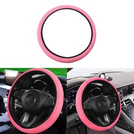 Wogomz Elastic Stretch Car Steering Wheel Cover, Comfortable Steering Wheel Cover Universal for 14.5-15 Inch, Warm in Winter & Cool in Summer, Anti-Slip Breathable Ice Silk (Pink)