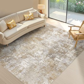 Washable 5x7 Area Rug for Living Room: Modern Abstract Neutral Large Soft Thin Rugs - Non Slip Indoor Carpet for Bedroom Dining Room Office Nursery Home Decor Floor Decoration - Brown Grey
