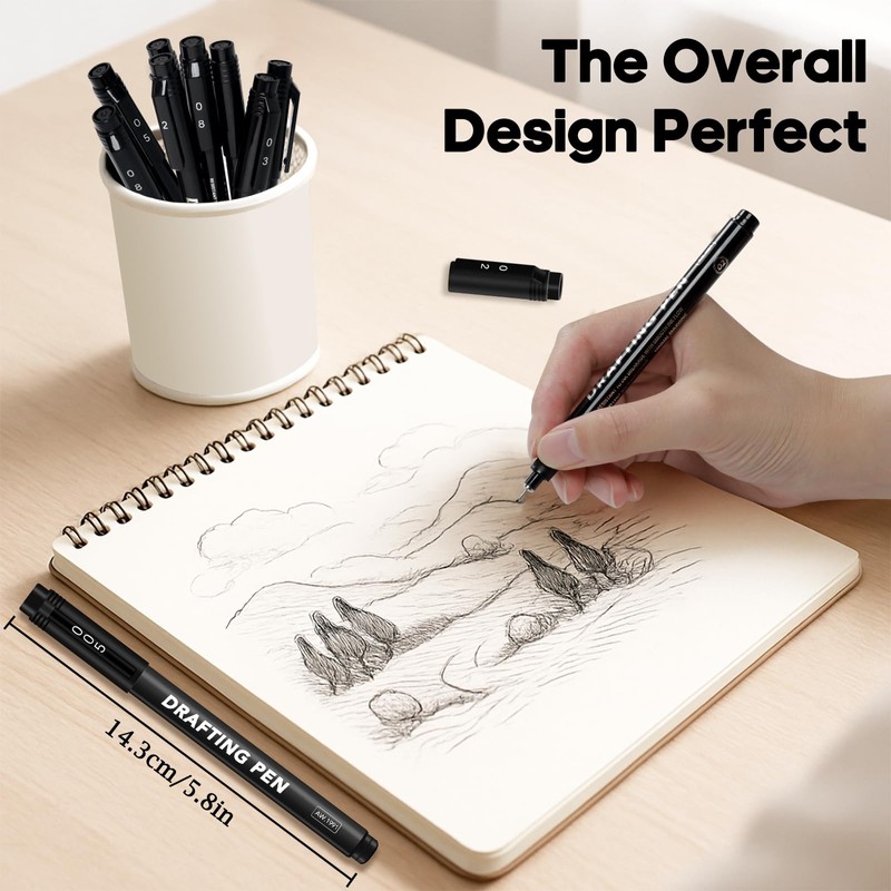 DMSELL Set of 18 Fineliner Pens Black, Micrometer Drawing Pens