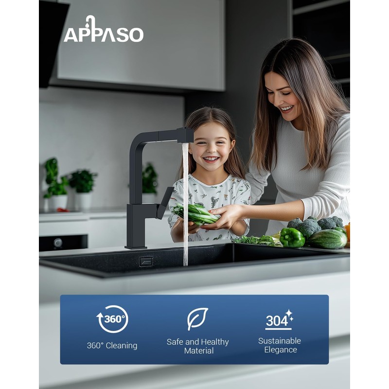 APPASO Square Kitchen Faucet, Modern Kitchen Faucet with Pull Out