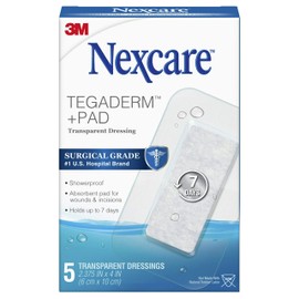 Nexcare Nexcare Tegaderm + Pad Transparent Dressing, Clear Breathable Dressing Holds Fast for 7 Days, Waterproof for Safe Bathing - 5 Dressings