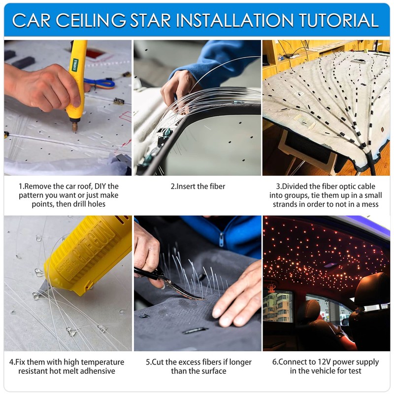 ATOKEE 6W Sound Activated 200pcs Starlight Headliner Kit, 0.03in 6.5ft