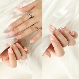 GORS Press on Nails Short - Square,Reusable Acrylic Full Cover False Nails Soft Gel Fake Nails,Semi-Transparent Stick on Nails Glue on Nails- Cat's Eye Aurora,24 Nail Kit with Jelly Glue Tool Set