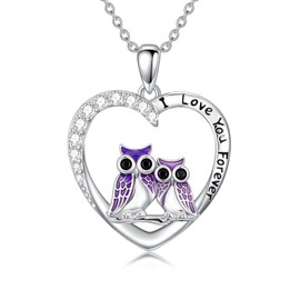 POTOPYY Heart Owl Necklace for Women Sterling Silver Animal Necklace Pendant Owl Jewelry Birthday Christmas Gifts for Women Daughter Sister Friend