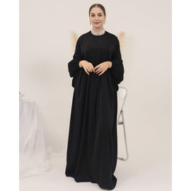 Women Muslim Prayer Dress Loose Solid Colour Dubai Maxi Dress Lightweight Long Sleeves Islamic Abaya