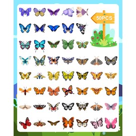 Colorful Butterfly Stickers Pack 50pcs- Vibrant Vinyl Decals for Scrapbooks, Journals, Water Bottles, Notebooks - Waterproof Decorative Stickers for Crafts and Rewards