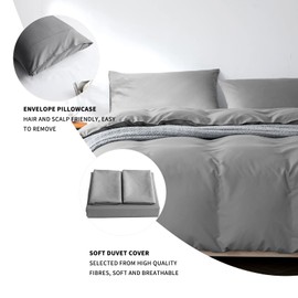 Single Duvet Bedding Cover Set Duvet Cover with 2pcs Pillowcases Soft Microfibre Polyester Duvet Cover Sets (Light Grey)