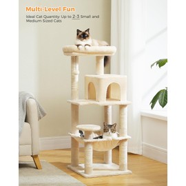 MUTTROS Cat Tree for Indoor Cats, 45.7" Multi-Level Cat Tower with Large Metal Frame Hammock, Cat Condo with 4 Scratching Posts and Top Perch for Small Medium Cat, Beige
