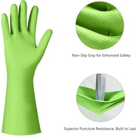 AinuScinsYoe Reusable Rubber Kitchen Gloves - Non-Slip, Waterproof 4 Pairs for Dishwashing and Cleaning (Red, Orange, Green, Blue) - Large