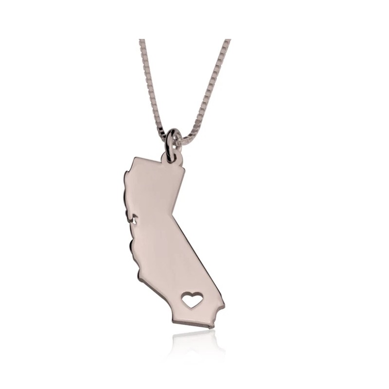 N/A CUSTOM STATE AND HEART NECKLACE: STERLING SILVER, 24K GOLD,