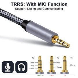 3.5mm Mini Plug Audio Cable, 4 Poles, TRRS Noise Reduction, AUX Male to Male, Stereo, High Durability, Hi-Fi Sound Quality, Omni-Directional, Supports