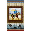 Sunset Rodeo Man On Horse Cotton Fabric Panel 24 X