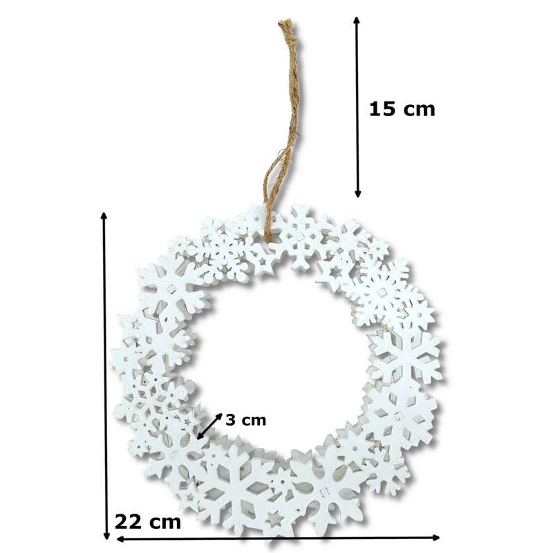 Wooden LED Wreath Diameter 22 cm with Snowflakes and Stars