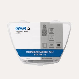 GSR Screw Extractor Set 6 Pieces | Left Extractor No. 1-6 | Screw Extractor Set | Precision Taper Thread | Square Shank According to DIN 10 | For Screws M3-M24