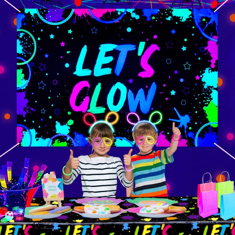 Glow Neon Birthday Backdrop - Glow in The Dark Let’s