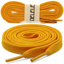 DELELE Solid Flat Shoe Laces: Hollow Thick Golden Shoelaces for Sneakers 2 Pair 55 inch