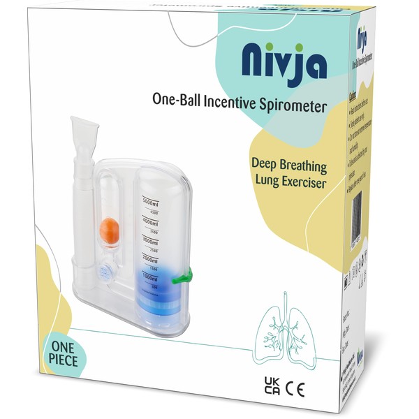 NIVJA Deep Breathing Lung Exerciser, One ball Incentive Spirometer, Breathing Trainer for Strong Lungs, Inspiratory Expiratory Muscle Trainer, Hygenic Seal