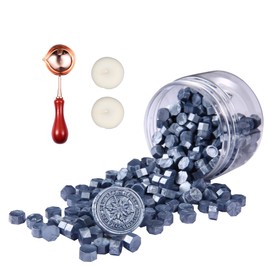 Comealltime 248 Piece Sealing Wax Set, Octagonal Sealing Wax Beads with 2 Tea Lights and 1 Melting Spoon, Sealing Wax for Wax Seal Stamp (Grey Blue)