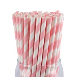 PakTalk [100 Pack] Pink Straws, Baby Pink Paper Straws for Drinking, Pink Straws Disposable and Biodegradable for Birthdays, Weddings, Baby Showers (0.24" x 7.75", Baby Pink)