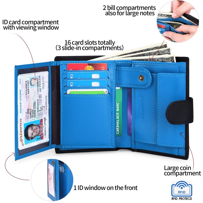 SENDEFN Men's Wallets Multifunctional RFID Blocking Leather Wallet Credit Card