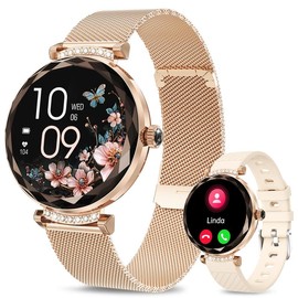 Smart Watches for Women Answer/Make Call, 1.19" AMOLED Smartwatch with Bluetooth for Android iOS Phones, IP68 Waterproof Fitness Tracker with Heart Rate SpO2 Sleep Monitor, Rose Gold - Color: golden
