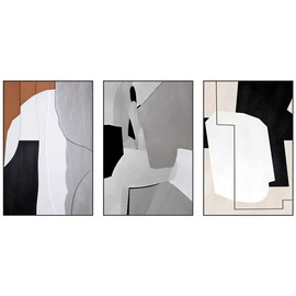 MPLONG Wall Art, Set of 3 Black and White Simple Natural Contemporary Abstract Color Blocks Canvas Prints, Aesthetic Wall Decorations for Living Room, Bedroom, Kitchen, Office (Black, 20" X28")…