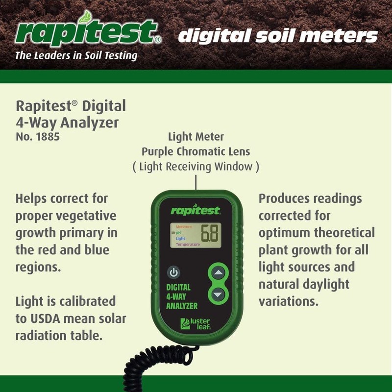 Luster Leaf Rapitest 4-Way Digital Soil Analyzer for pH, Moisture,