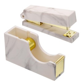 PATIKIL Stapler and Tape Dispenser Set, 1 Set Cute Stapler Tape Dispenser Desk Weighted Marble Tape Cutter Heavy for Tape Office Women Desktop, Gold