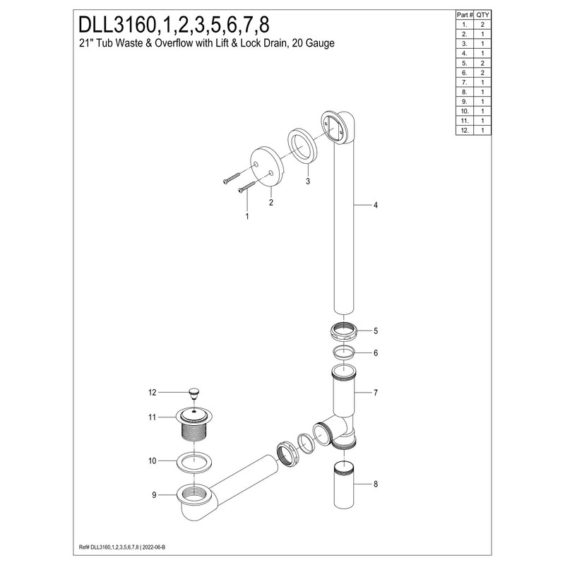 Kingston Brass DLL3168 Bath Tub Drain and Overflow, Brushed Nickel