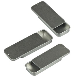 3 Pcs Mini Metal Tin Box Containers, Small Rectangular Empty Storage Tins with Slide Top Lid,Ideal for Candies, Pills, Jewelry, Crafts (Silver, 3.15"x1.34"x0.4")
