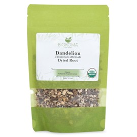 Biokoma Organic Dandelion Root Tea 100g (3.55oz) in Resealable Moisture Proof Pouch, USDA Certified Organic - Herbal Tea, No Additives, No Preservatives, No GMO, Kosher