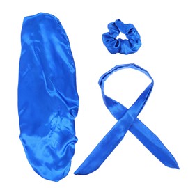VICASKY 1 Set Three Piece Turban Cap Bonnet Elastic Silk Night Sleeping Hat Long Women Soft Hair Care Hat Comfortable Hair Hat Curly Hats Home Sleeping Hat Blue Satin