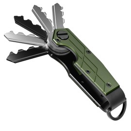 Compact Key Organizer for Men – Minimalist Metal Key Holder with Keychain Clip, Holds 2–5 Keys Securely, Slim and Durable Everyday Carry Key Case, Green, Slim