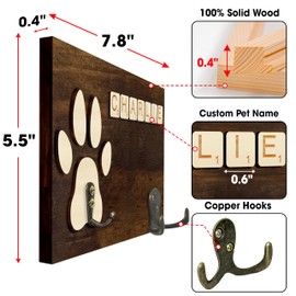 Dog Leash Holder Wall Mount, Pet Harness Hanger with Scrabble Letters, Dog Collar Organizer for Entryway, Cat Leash Key Holder for Wall, Pet Memorial Loss Gifts, Keepsake, Home Decor PF218-W