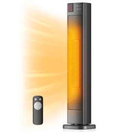 PELONIS 30” Ceramic Tower Space Heater with Adjustable Thermostat for Large Room, 75° Oscillation, Remote Control & 12H Timer, Tip-Over Switch & Overheating Protection, 1500W, PHF15RSAPH30, Black