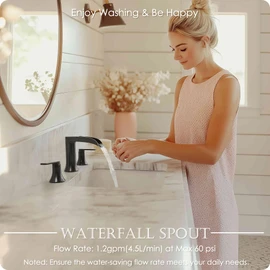 HOIGY Oil Rubbed Bronze Bathroom Sink Faucet Widespread, 8 Inch Waterfall Faucet Bathroom 3 Hole with Pop-up Drain and cUPC Supply Lines, 2 Handles for Vanity, Restroom, Farmhouse, Brass Material