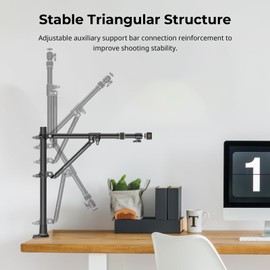 SMALLRIG Triangle Camera Desk Mount, Max. Load 3kg/ 6.6lbs, Overhead Camera Mount with Auxiliary Support Rod, with Phone Holder and Small Ball Head for Camera/Phone/Light/WebCam - 4304