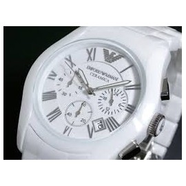 Emporio Armani AR1403 Ceramica Ceramic Chronograph White Watch Wristwatch, Bracelet Type